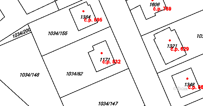 Votice 532 na parcele st. 1171 v KÚ Votice, Katastrální mapa