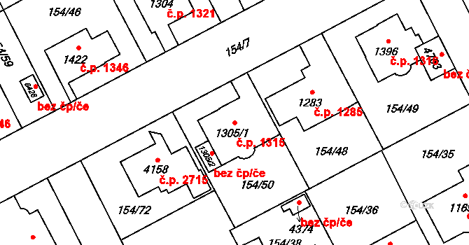 Zábřeh 1315, Ostrava na parcele st. 1305/1 v KÚ Zábřeh nad Odrou, Katastrální mapa