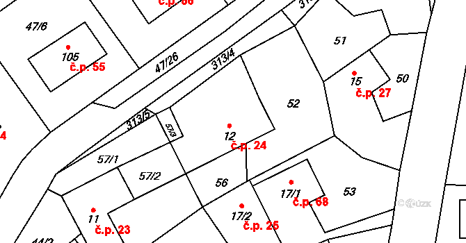Moravská Svratka 24, Svratka na parcele st. 12 v KÚ Moravská Svratka, Katastrální mapa
