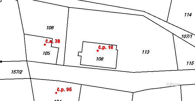 Horní Chřibská 18, Chřibská na parcele st. 108 v KÚ Horní Chřibská, Katastrální mapa