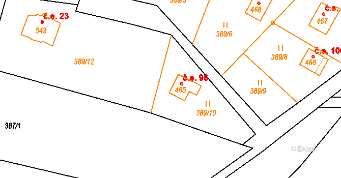 Lukov 96 na parcele st. 465 v KÚ Lukov u Zlína, Katastrální mapa
