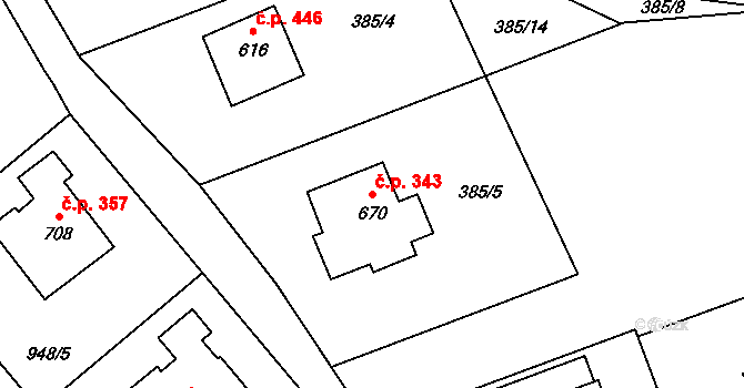 Kudlov 343, Zlín na parcele st. 670 v KÚ Kudlov, Katastrální mapa