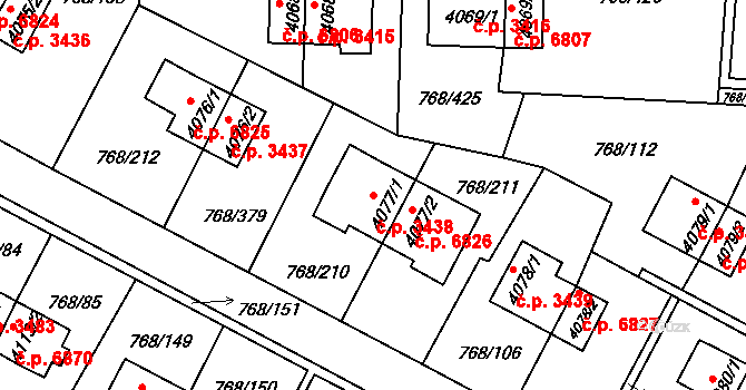 Zlín 3438 na parcele st. 4077/1 v KÚ Zlín, Katastrální mapa