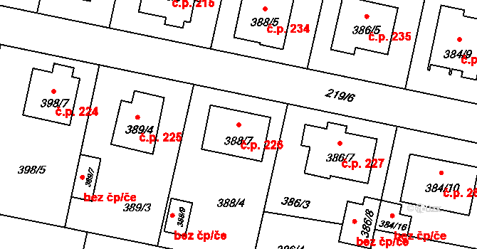 Otice 226 na parcele st. 388/7 v KÚ Otice, Katastrální mapa