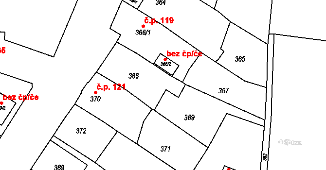 Kosmonosy 42789249 na parcele st. 366/2 v KÚ Kosmonosy, Katastrální mapa
