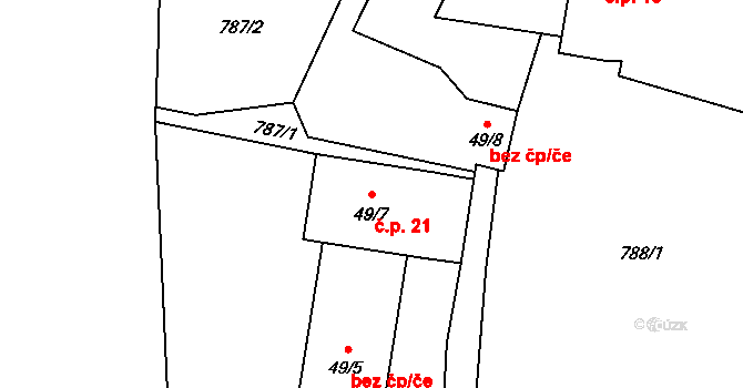 Čížov 21, Chabeřice na parcele st. 49/7 v KÚ Chabeřice, Katastrální mapa