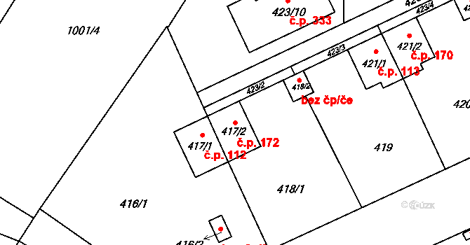 Chuchelná 172 na parcele st. 417/2 v KÚ Chuchelná, Katastrální mapa