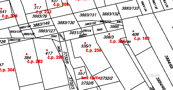Záhorovice 238 na parcele st. 335/1 v KÚ Záhorovice, Katastrální mapa
