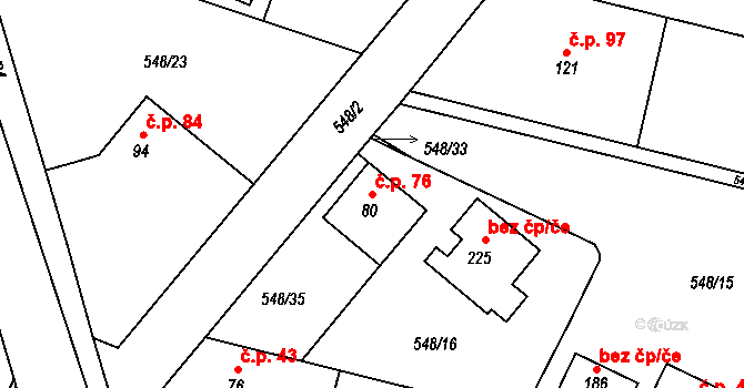 Načešice 76 na parcele st. 80 v KÚ Načešice, Katastrální mapa