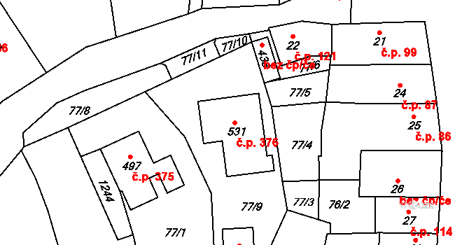 Cerhovice 376 na parcele st. 531 v KÚ Cerhovice, Katastrální mapa