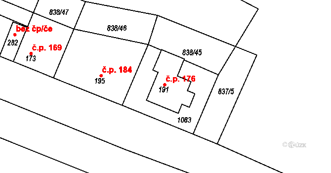 Olovnice 176 na parcele st. 191 v KÚ Olovnice, Katastrální mapa