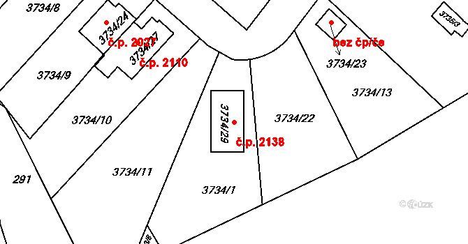 Modřany 2138, Praha na parcele st. 3734/29 v KÚ Modřany, Katastrální mapa