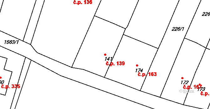 Opařany 139 na parcele st. 141 v KÚ Opařany, Katastrální mapa