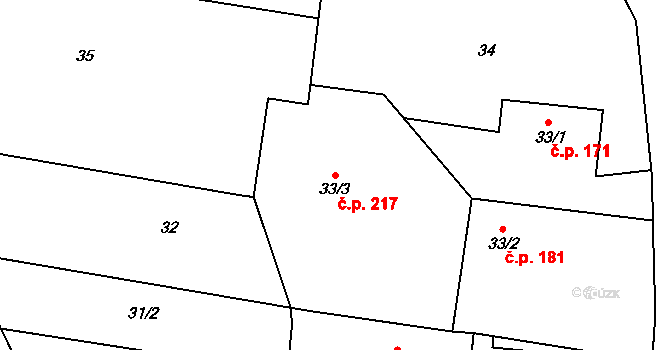 Bohuslavice 217 na parcele st. 33/3 v KÚ Bohuslavice nad Metují, Katastrální mapa