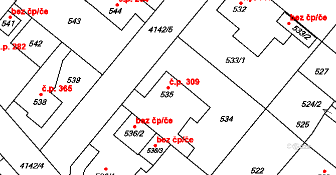 Jakubské Předměstí 309, Jaroměř na parcele st. 535 v KÚ Jaroměř, Katastrální mapa