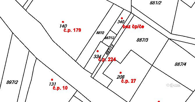 Jetřichov 224 na parcele st. 334 v KÚ Jetřichov, Katastrální mapa