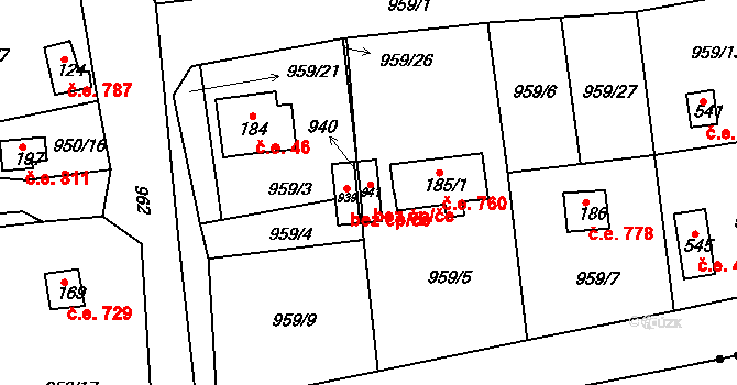 Cheb 77493249 na parcele st. 941 v KÚ Podhrad, Katastrální mapa