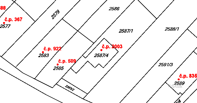 Kuřim 2003 na parcele st. 2587/4 v KÚ Kuřim, Katastrální mapa