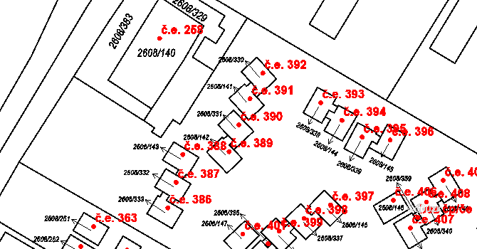 Staré Splavy 390, Doksy na parcele st. 2608/331 v KÚ Doksy u Máchova jezera, Katastrální mapa