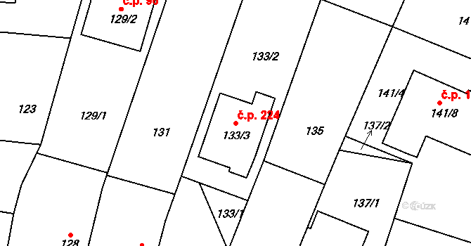 Hájek u Uhříněvsi 224, Praha na parcele st. 133/3 v KÚ Hájek u Uhříněvsi, Katastrální mapa
