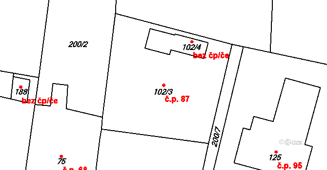 Hájov 87, Příbor na parcele st. 102/3 v KÚ Hájov, Katastrální mapa