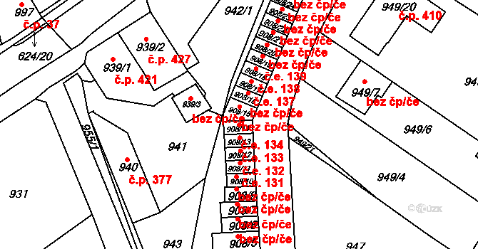 Sobědruhy 134, Teplice na parcele st. 908/14 v KÚ Sobědruhy, Katastrální mapa