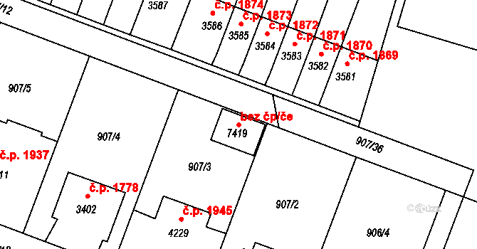 Písek 84123249 na parcele st. 7419 v KÚ Písek, Katastrální mapa
