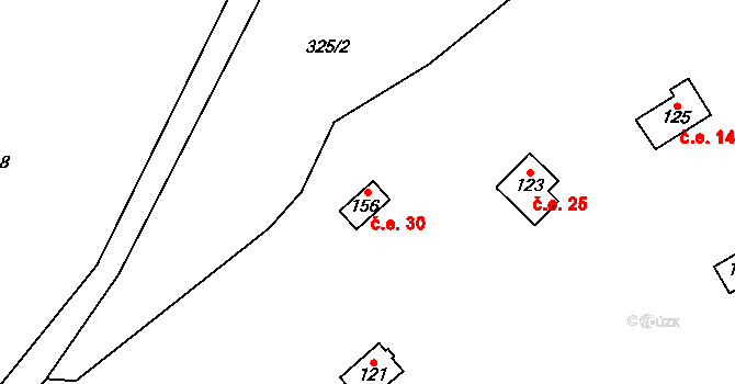 Choteč 30 na parcele st. 156 v KÚ Choteč u Prahy, Katastrální mapa