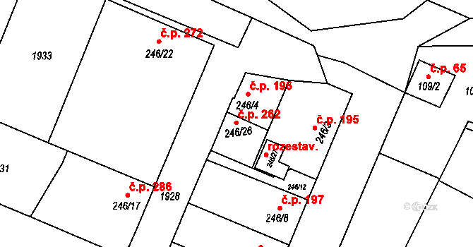 Kolešovice 262 na parcele st. 246/26 v KÚ Kolešovice, Katastrální mapa