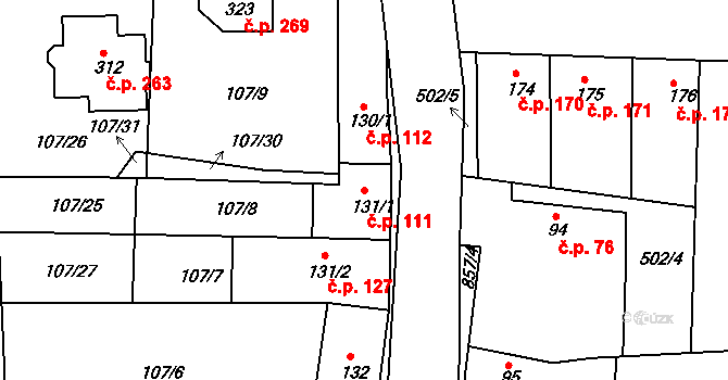Líšťany 111 na parcele st. 131/1 v KÚ Líšťany u Cítolib, Katastrální mapa