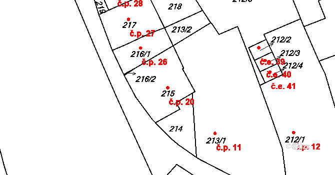 Koštov 20, Trmice na parcele st. 215/1 v KÚ Koštov, Katastrální mapa