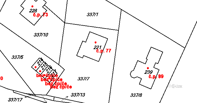 Dobřany 77 na parcele st. 221 v KÚ Dobřany v Orlických horách, Katastrální mapa