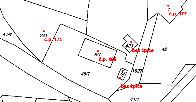 Hraštice 186, Skuhrov nad Bělou na parcele st. 8/1 v KÚ Skuhrov nad Bělou, Katastrální mapa