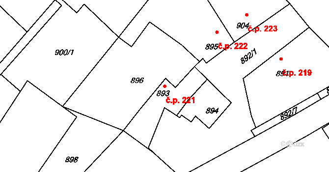 Drnholec 221 na parcele st. 893 v KÚ Drnholec, Katastrální mapa
