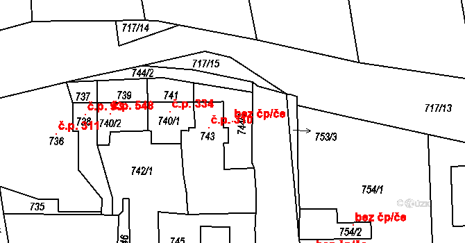 Třemošná 99074249 na parcele st. 744/1 v KÚ Třemošná, Katastrální mapa