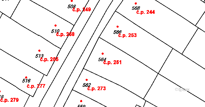 Moravský Žižkov 251 na parcele st. 564 v KÚ Moravský Žižkov, Katastrální mapa