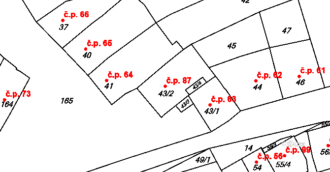 Smolín 87, Pohořelice na parcele st. 43/2 v KÚ Smolín, Katastrální mapa