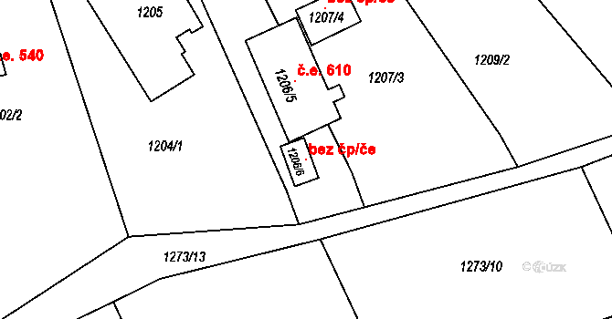 Nebovidy 101753250 na parcele st. 1206/6 v KÚ Nebovidy u Brna, Katastrální mapa