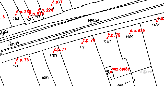 Kvasice 76 na parcele st. 117 v KÚ Kvasice, Katastrální mapa