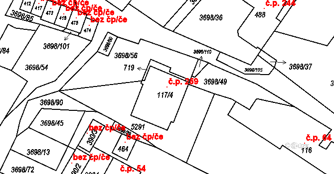 Břežany 259 na parcele st. 719 v KÚ Břežany u Znojma, Katastrální mapa
