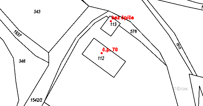 Lžín 70, Dírná na parcele st. 112 v KÚ Lžín, Katastrální mapa