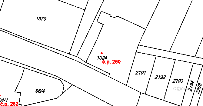 Hrádek 260 na parcele st. 1024 v KÚ Hrádek u Znojma, Katastrální mapa