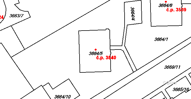 Znojmo 3540 na parcele st. 3664/5 v KÚ Znojmo-město, Katastrální mapa