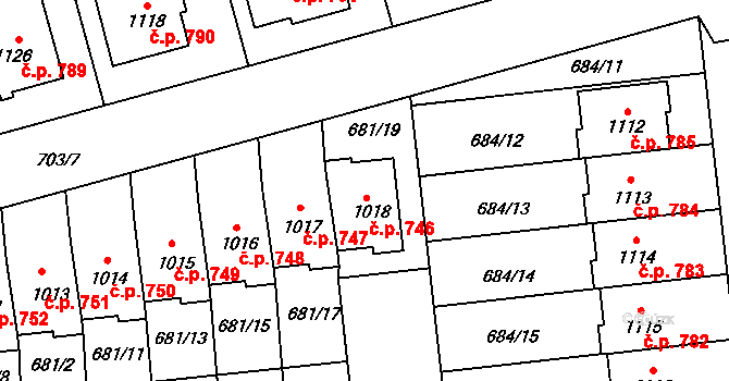 Lišov 746 na parcele st. 1018 v KÚ Lišov, Katastrální mapa