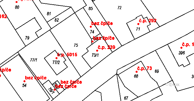 Vrkoslavice 239, Jablonec nad Nisou na parcele st. 73/1 v KÚ Vrkoslavice, Katastrální mapa