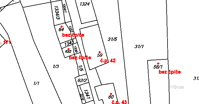 Čeložnice 42 na parcele st. 59 v KÚ Čeložnice, Katastrální mapa