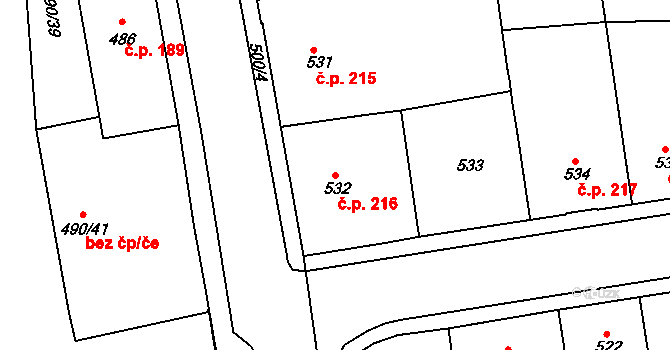 Pod Cvilínem 216, Krnov na parcele st. 532 v KÚ Opavské Předměstí, Katastrální mapa