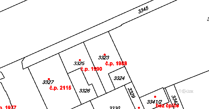 Kladno 1988 na parcele st. 3323 v KÚ Kladno, Katastrální mapa