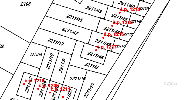 Rýmařov 1217 na parcele st. 2211/48 v KÚ Rýmařov, Katastrální mapa