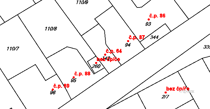 Mratín 64 na parcele st. 142 v KÚ Mratín, Katastrální mapa